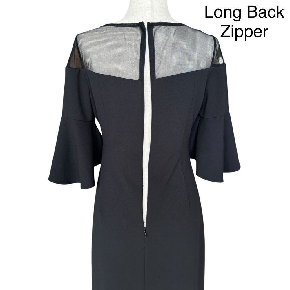 Calvin Klein Black Illusion Ruched Bell Sleeve Cocktail Dress, Women's Size 6 - Picture 13 of 15